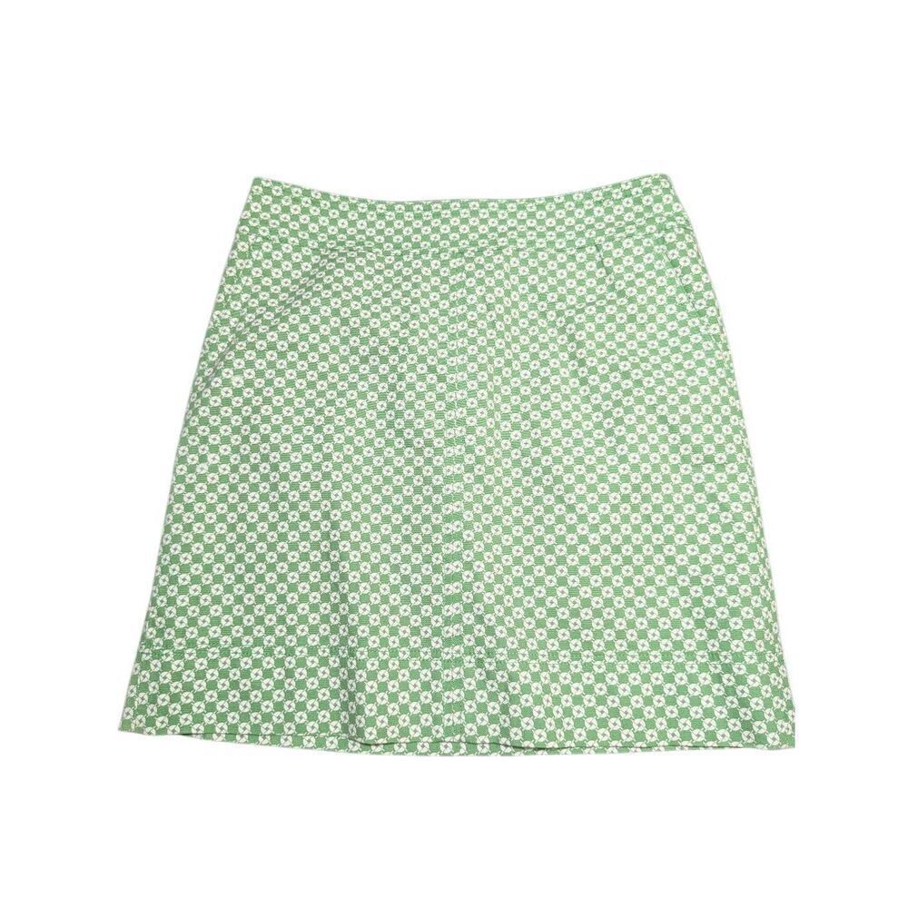 Talbots Geometric Green And White Canvas Pencil Skirt Lined Size 8